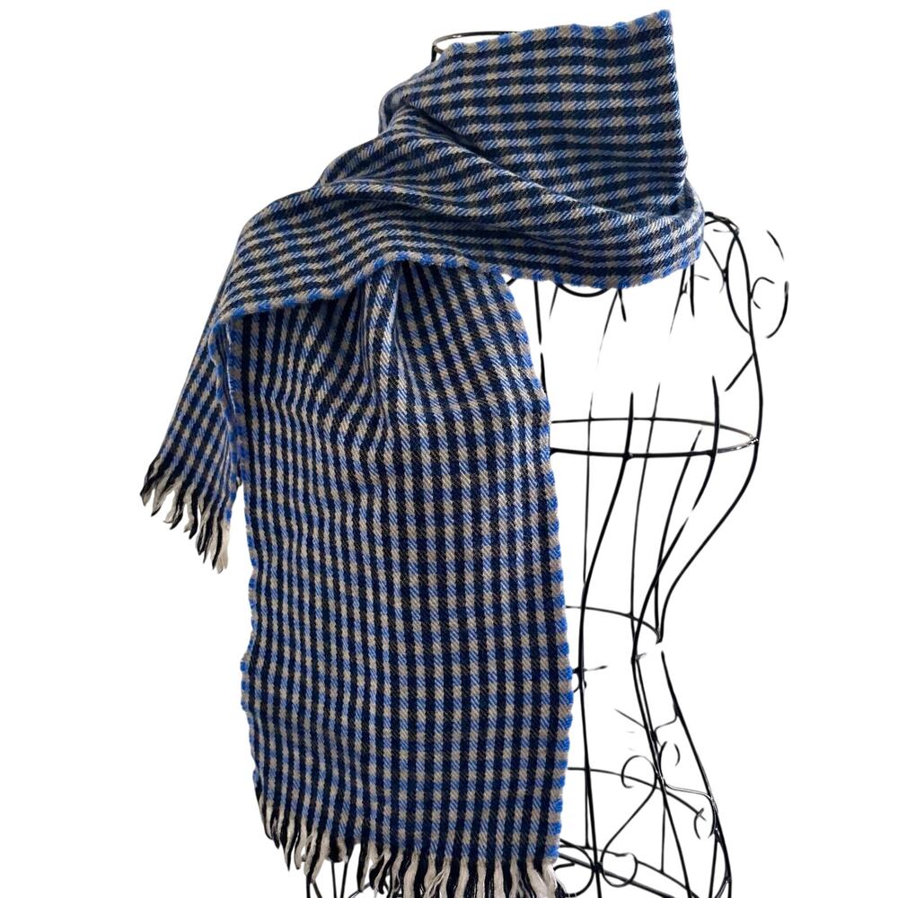 Vintage Murray Brothers Scotland Blue Lambswool Tartan Plaid Fringe Scarf